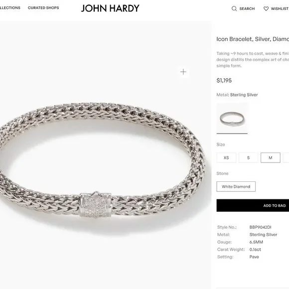 SOLD - JOHN HARDY Classic Diamond Collection Sterling Silver Bracelet - $1195 - Picture 2 of 8